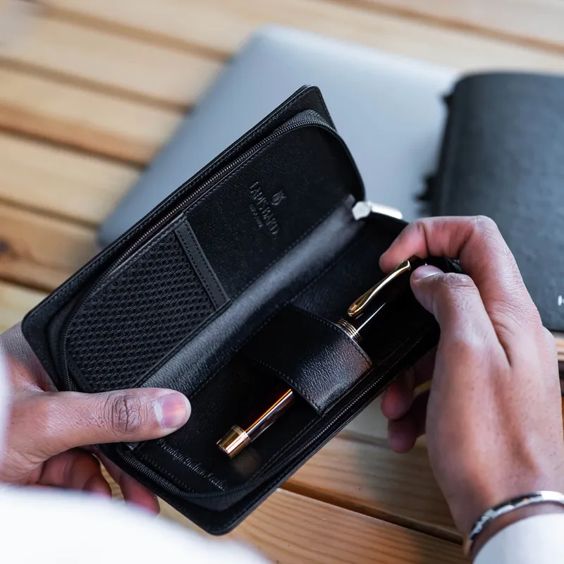Lapis Bard Belgravia Leather Pen Pouch for 2 Pen Black