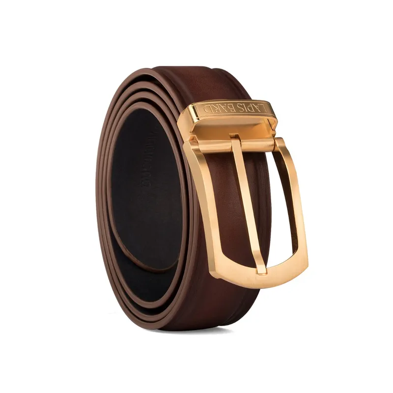 Lapis Bard Ducorium Southwark Belt 35mm Gold plated Buckle with Two Tone Leather Strap - Cognac