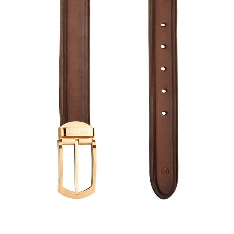 Lapis Bard Ducorium Southwark Belt 35mm Gold plated Buckle with Two Tone Leather Strap - Cognac
