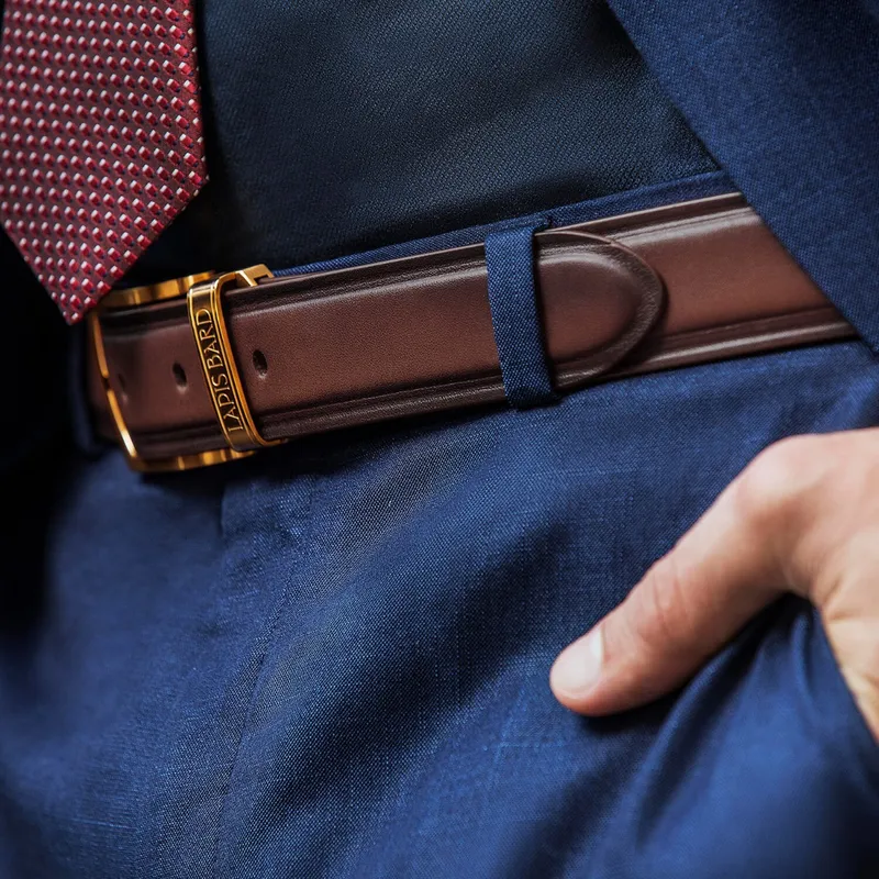 Lapis Bard Ducorium Southwark Belt 35mm Gold plated Buckle with Two Tone Leather Strap - Cognac