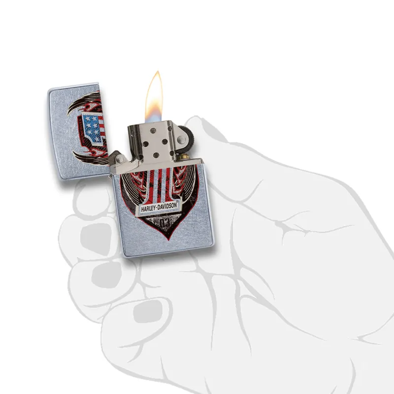 Zippo Lighter 29347 Harley-Davidson Symbol with Wings Chrome
