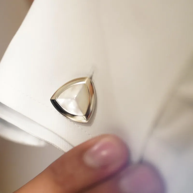 Lapis Bard Cufflinks Avant Garde Basildon Steel with Mother-of-Pearl Inset