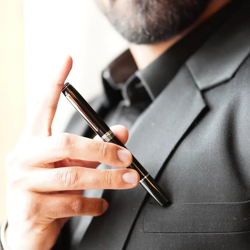 Lapis Bard Contemporary Rollerball Pen  Black with Chrome Trims