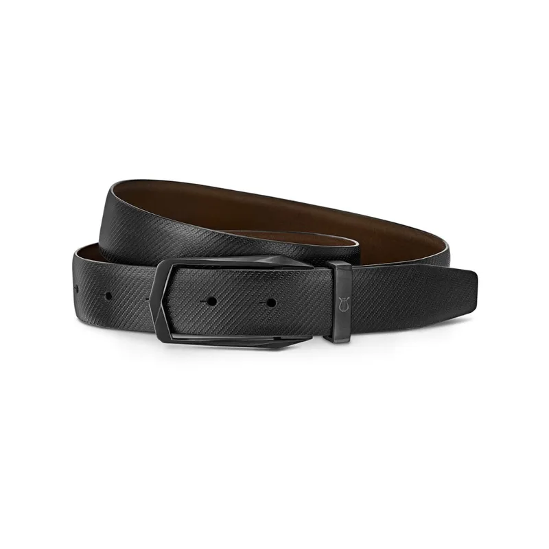 Lapis Bard Avant Garde Faceted Matt Black Buckle with Leather Strap Black