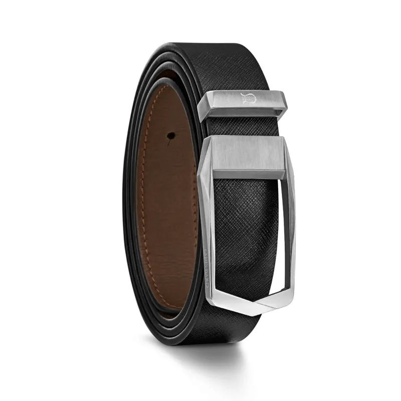 Lapis Bard Avant Garde Faceted Brushed Chrome with Leather Strap Black
