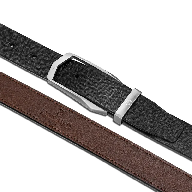 Lapis Bard Avant Garde Faceted Brushed Chrome with Leather Strap Black