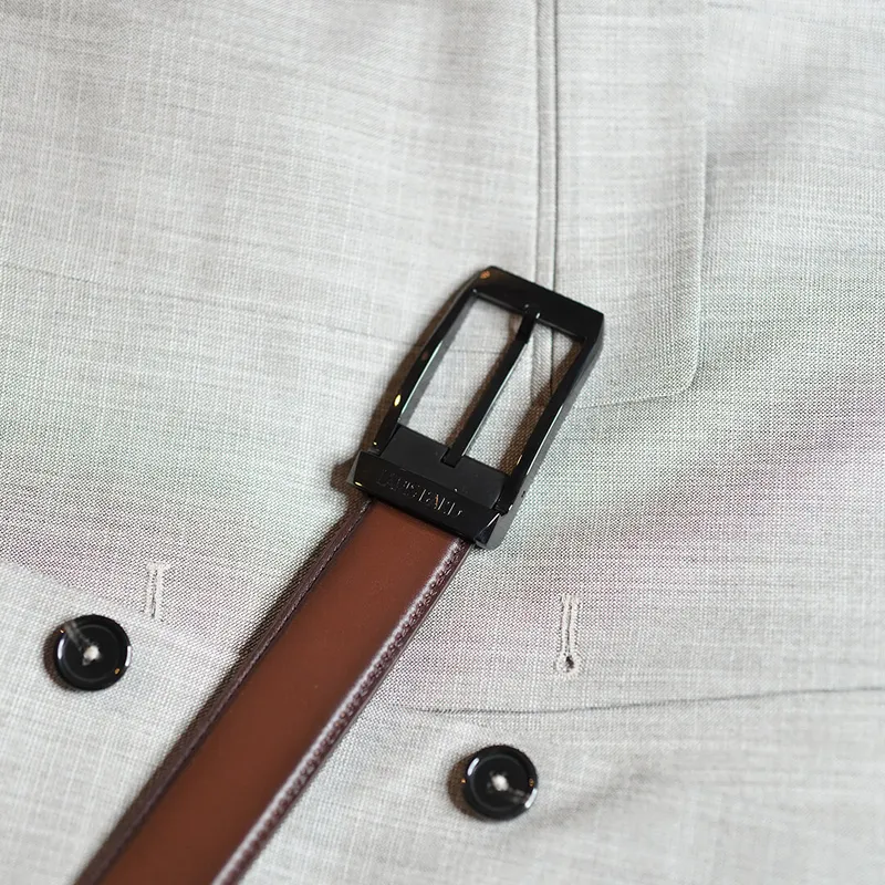 Lapis Bard Avant Garde Knightsbridge Belt IP Matt Black 35mm Buckle with Leather Strap - Cinnamon brown