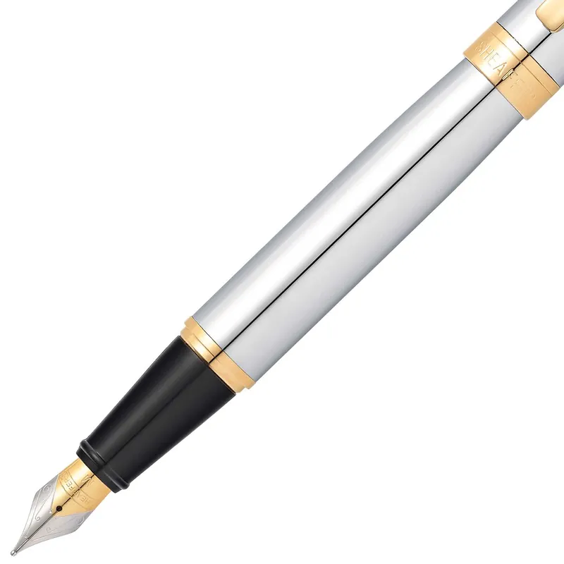 Sheaffer Gift 300 Fountain Pen (Medium) Bright Chrome with Gold Tone Trim