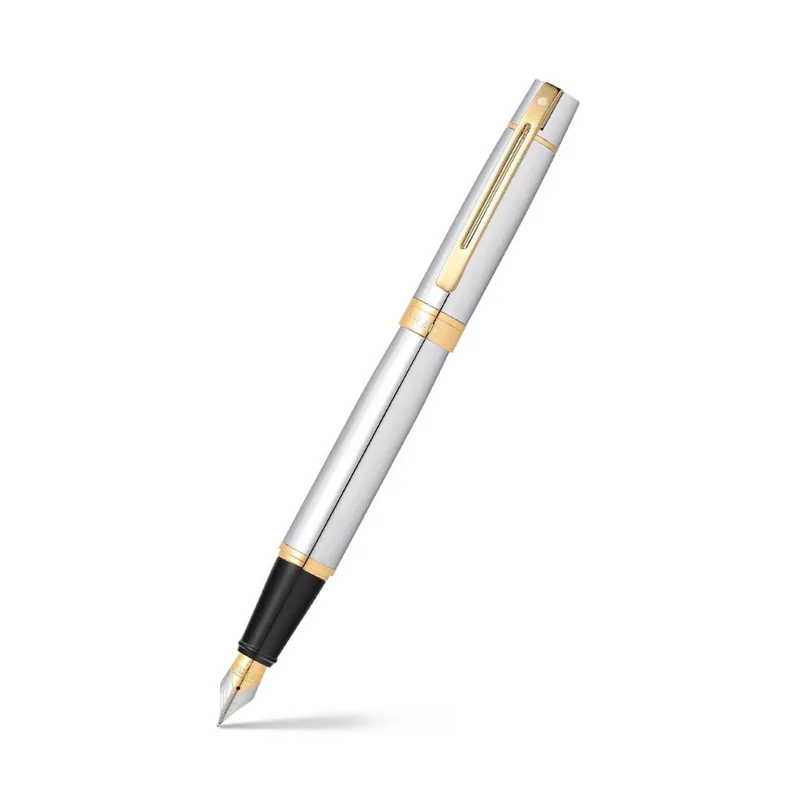 Sheaffer Gift 300 Fountain Pen (Medium) Bright Chrome with Gold Tone Trim