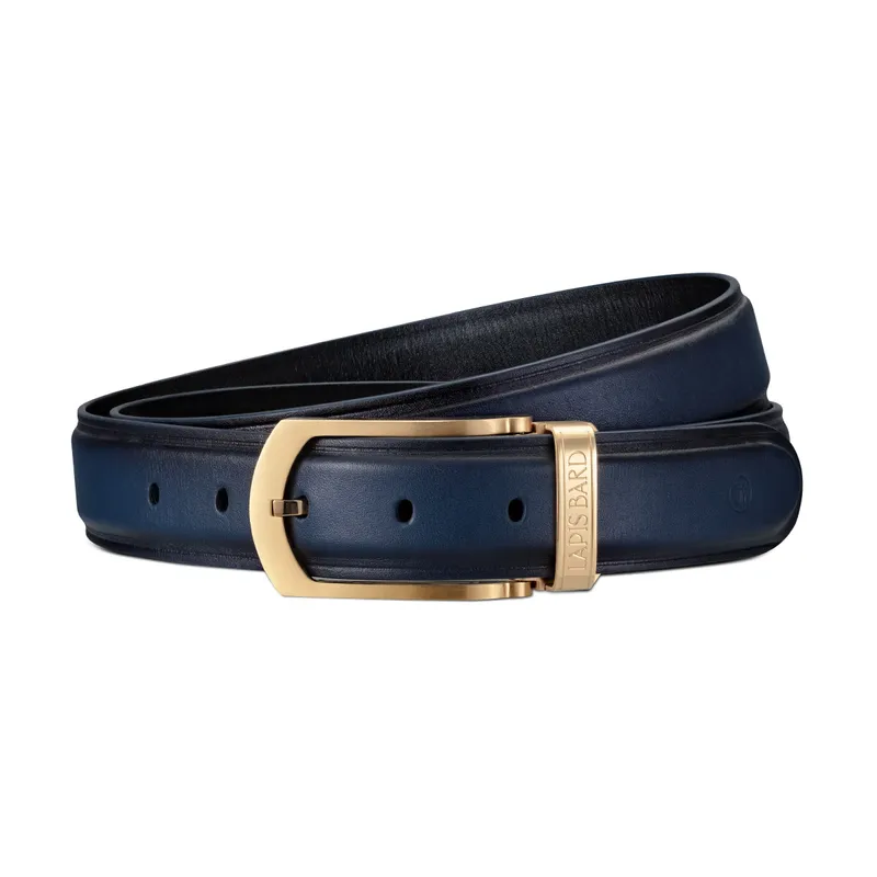 Lapis Bard Ducorium Southwark Belt 35mm Gold plated Buckle with Two tone Leather Strap - Blue
