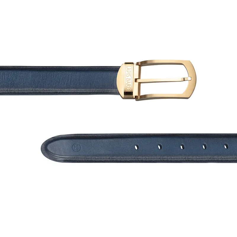 Lapis Bard Ducorium Southwark Belt 35mm Gold plated Buckle with Two tone Leather Strap - Blue