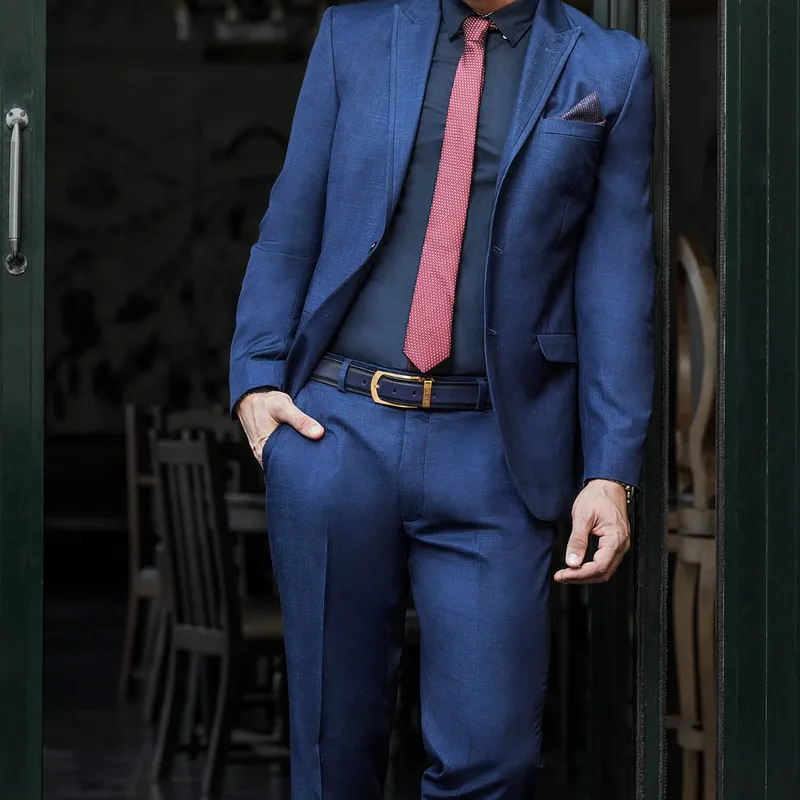 Lapis Bard Ducorium Southwark Belt 35mm Gold plated Buckle with Two tone Leather Strap - Blue