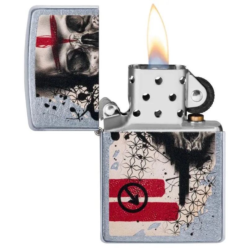 Zippo Lighter 29856 'Trash Polka' Tattoo Skull Chrome