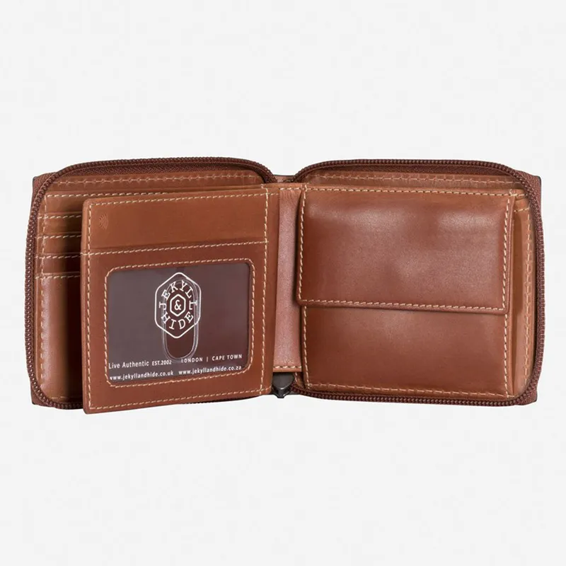 Jekyll & Hide 4295TECL Texas Large Zip Around Bifold Wallet With Coin Pouch - Clay