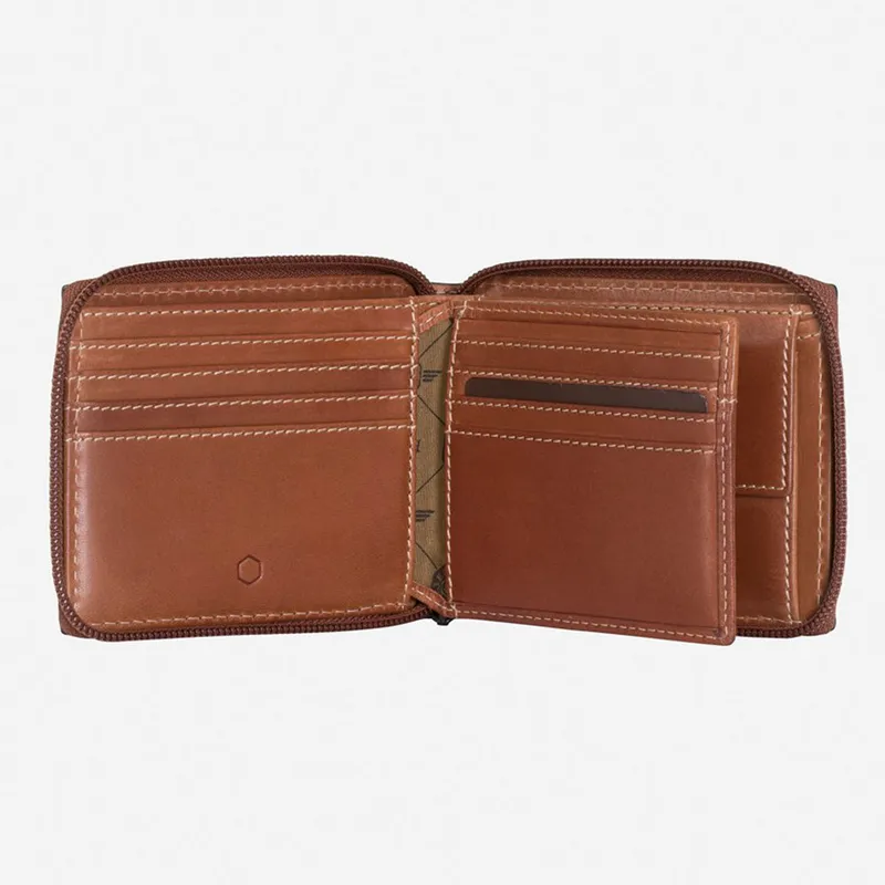 Jekyll & Hide 4295TECL Texas Large Zip Around Bifold Wallet With Coin Pouch - Clay