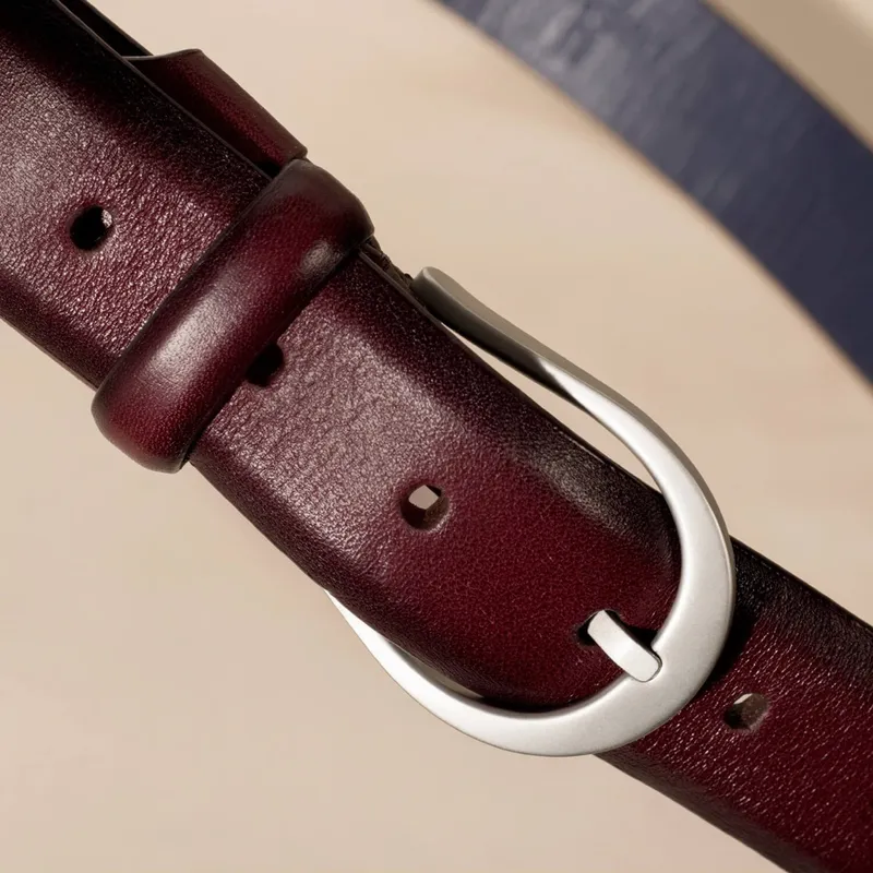 Lapis Bard Sullivan Belt Satin Silver 35mm Buckle with Two tone leather strap - Merlot