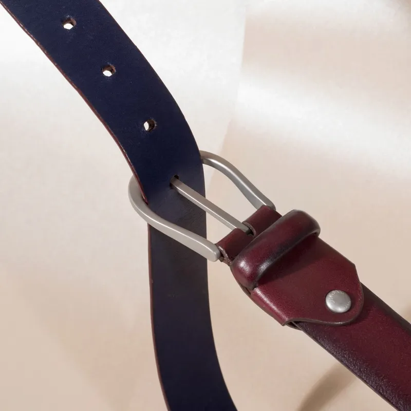 Lapis Bard Sullivan Belt Satin Silver 35mm Buckle with Two tone leather strap - Merlot