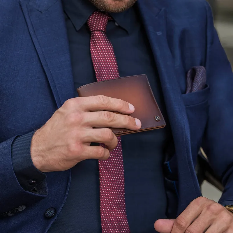 Lapis Bard Ducorium Bi Fold Evening Wallet with Additional Sleeve Cognac