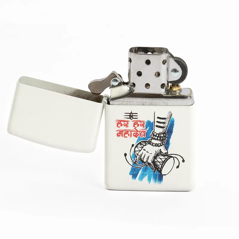 Zippo Lighter Har Har Mahadev Shiva White