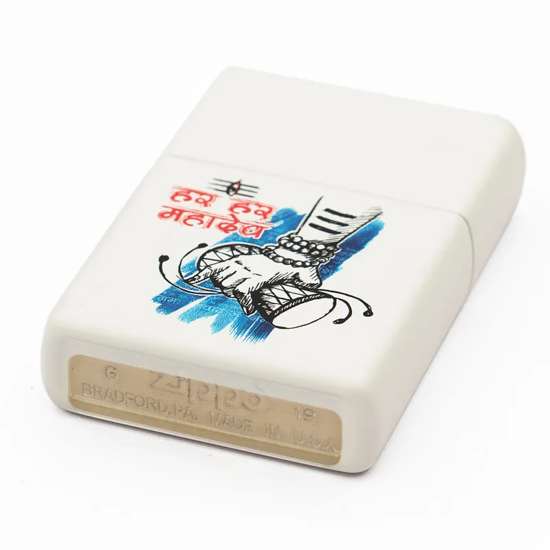 Zippo Lighter Har Har Mahadev Shiva White