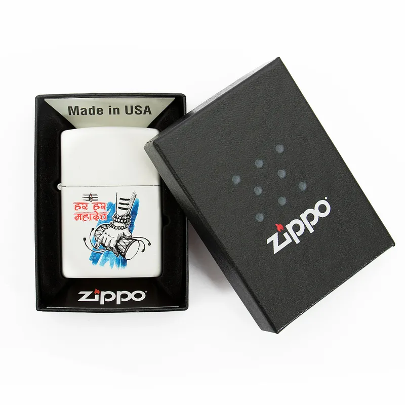 Zippo Lighter Har Har Mahadev Shiva White