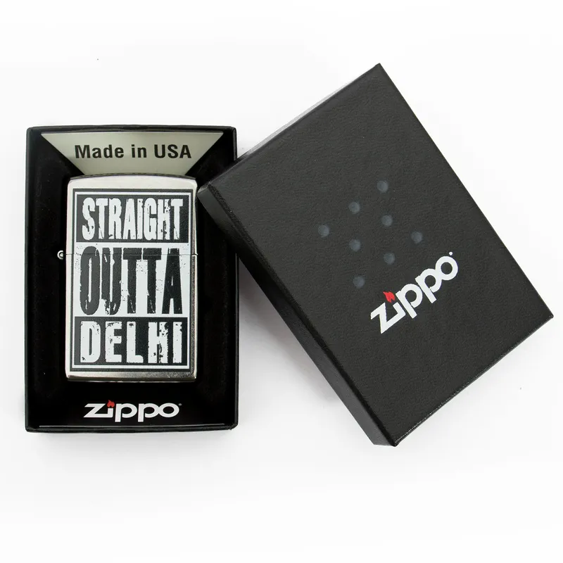 Zippo Lighter Straight Outta Delhi Chrome
