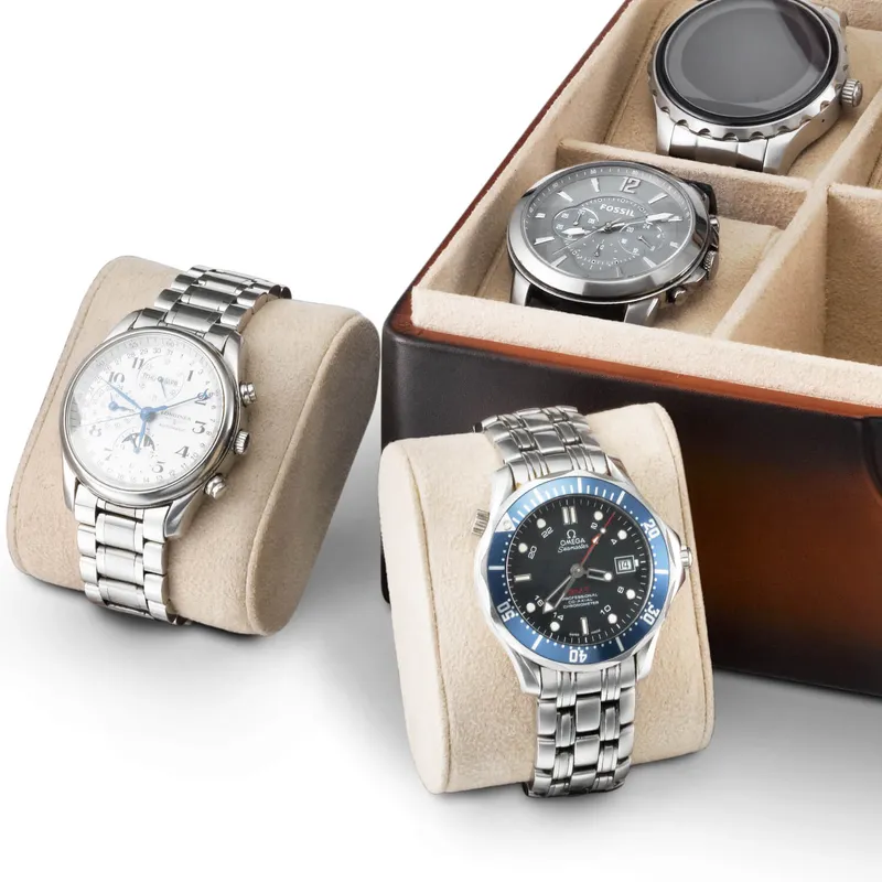 Lapis Bard Conrad Dual-Tone Watch Case with Plexiglass Top (8 Watch Capacity) - Cognac