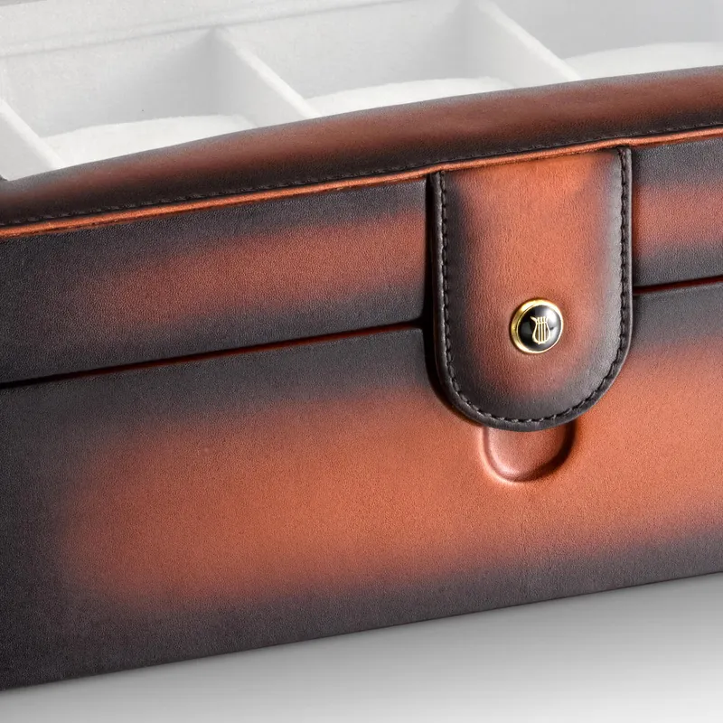 Lapis Bard Conrad Dual-Tone Watch Case with Plexiglass Top (8 Watch Capacity) - Cognac