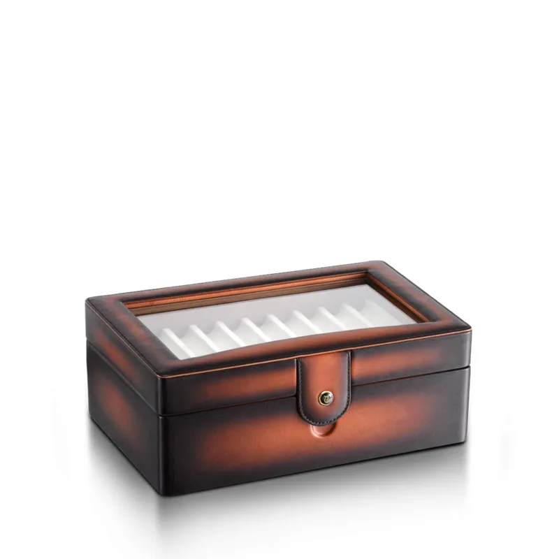 Lapis Bard Hemingway Dual-Tone Pen Chest with Plexiglas Top (20 Pen Capacity) - Cognac