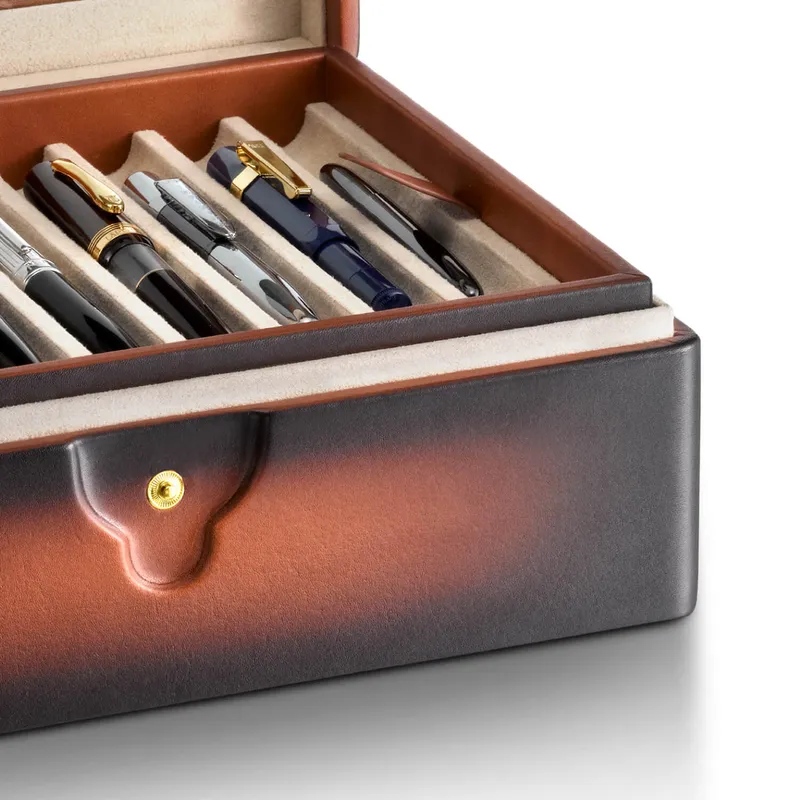 Lapis Bard Hemingway Dual-Tone Pen Chest with Plexiglas Top (20 Pen Capacity) - Cognac