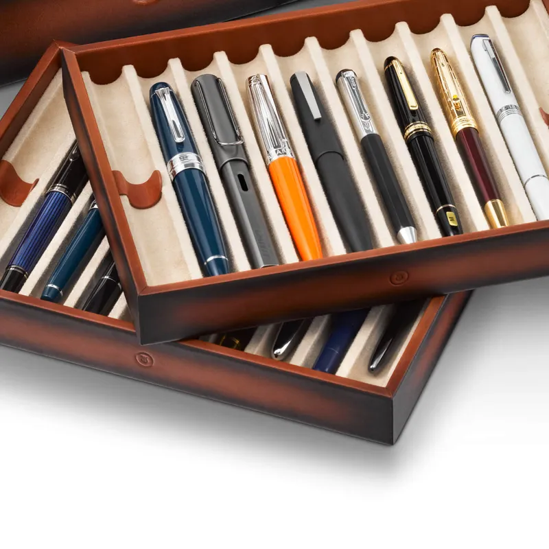 Lapis Bard Hemingway Dual-Tone Pen Chest with Plexiglas Top (20 Pen Capacity) - Cognac
