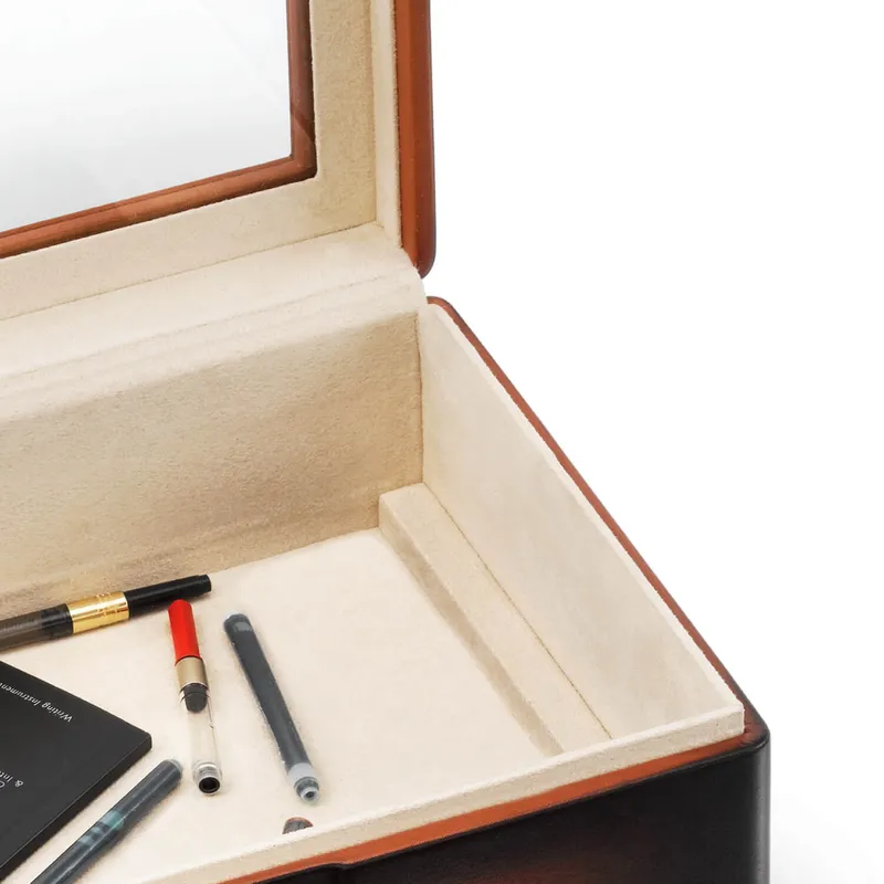 Lapis Bard Hemingway Dual-Tone Pen Chest with Plexiglas Top (20 Pen Capacity) - Cognac