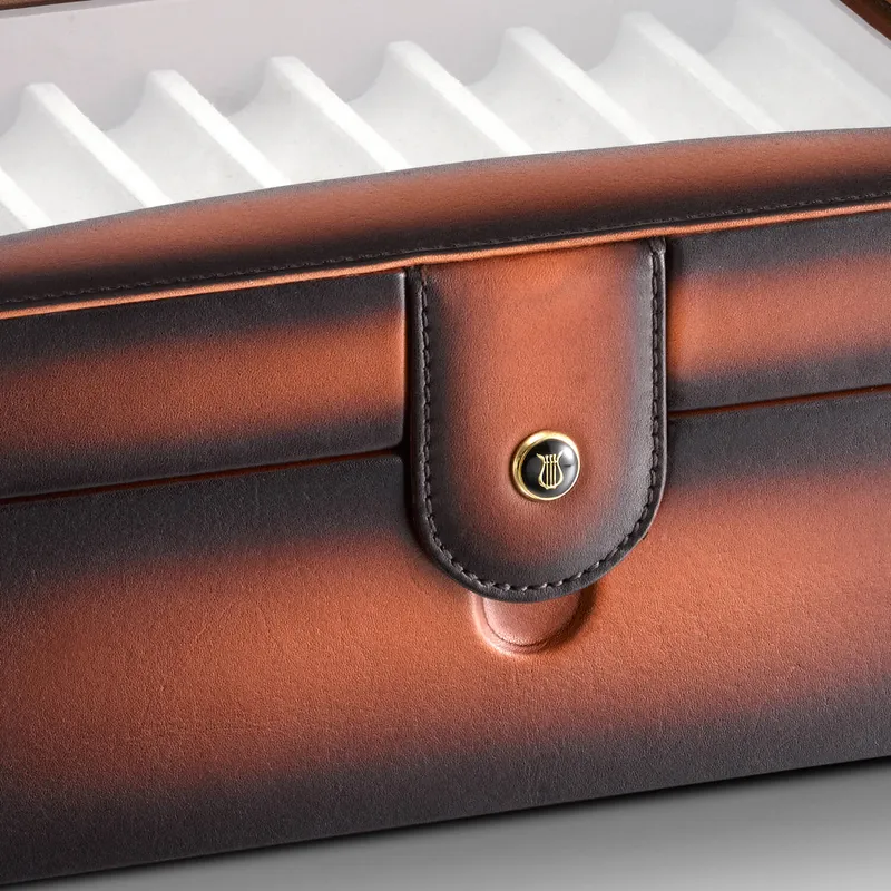 Lapis Bard Hemingway Dual-Tone Pen Chest with Plexiglas Top (20 Pen Capacity) - Cognac