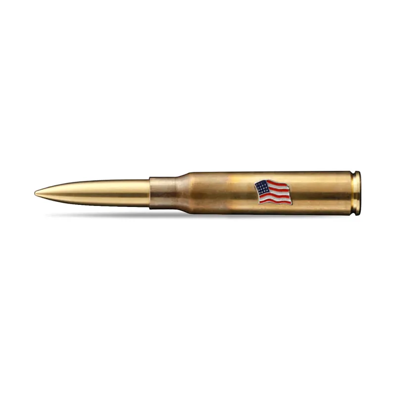 Fisher Space 338-Af Cartridge Ballpoint Pen With American Flag Emblem Raw Brass