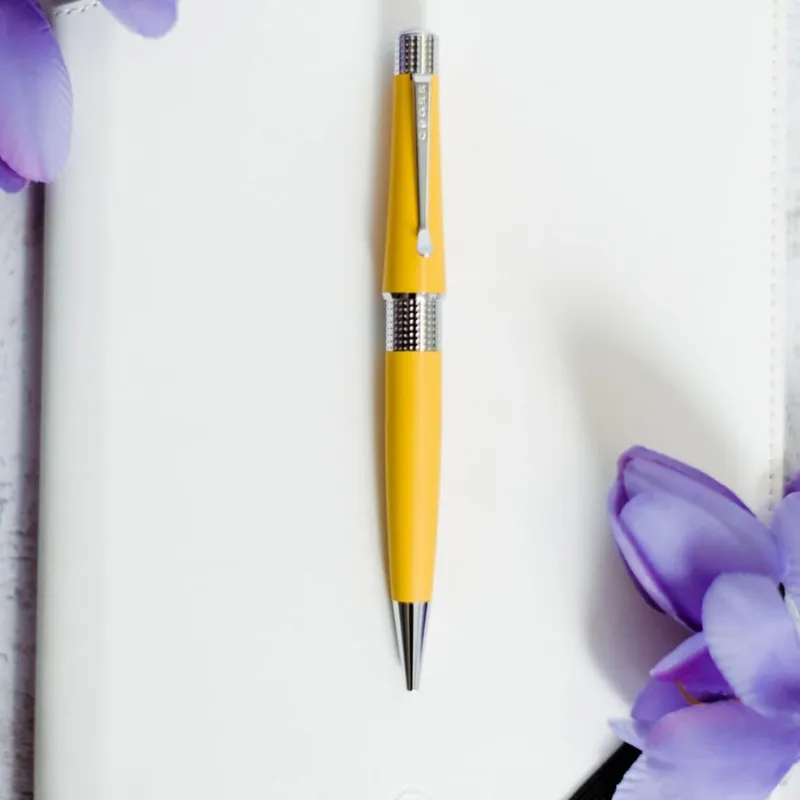 Cross AT0492-20 Beverly Pearlescent Lacquer Ballpoint Pen Sunrise Yellow with Chrome Trims