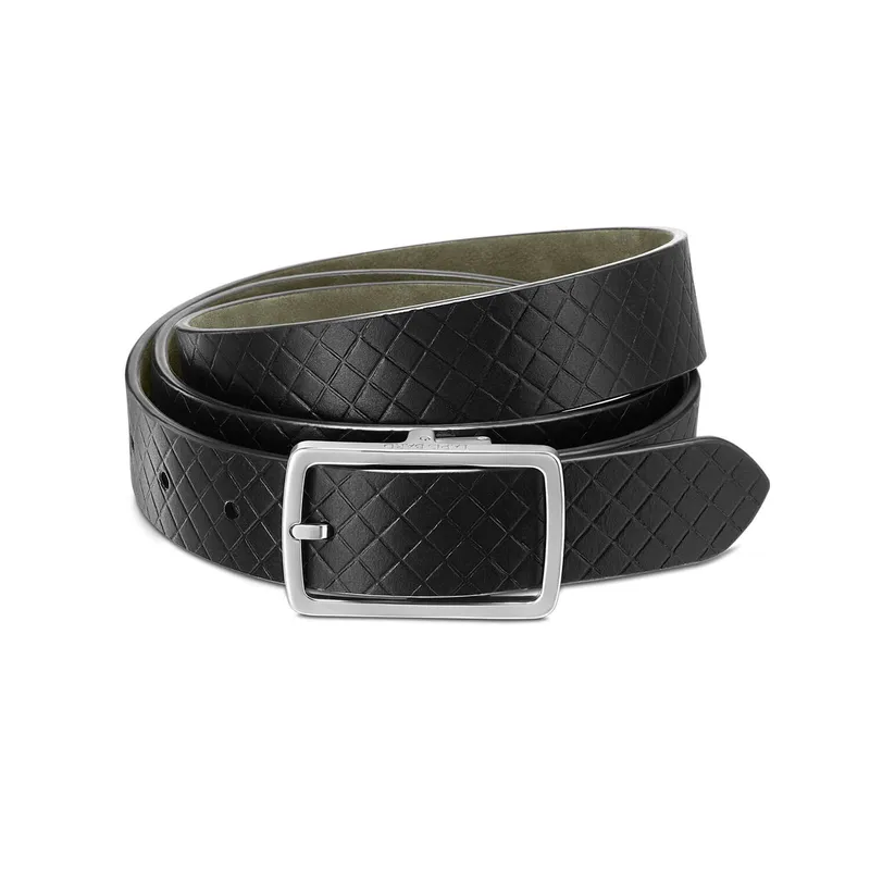 Lapis Bard Embossed Leather Wellington Belt with Chrome Buckle - Black