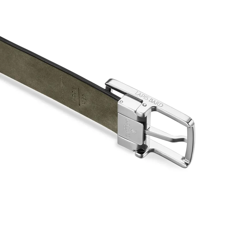 Lapis Bard Embossed Leather Wellington Belt with Chrome Buckle - Black