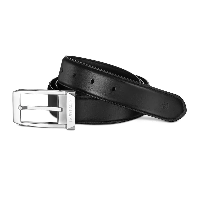 Lapis Bard Leather Knightsbridge Belt with Chrome Buckle - Charcoal