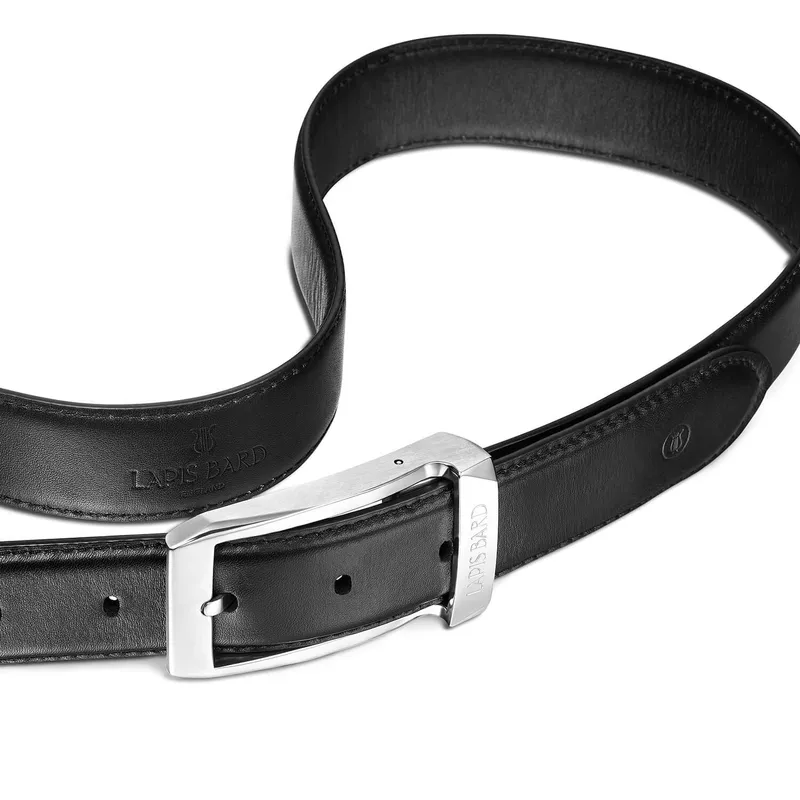 Lapis Bard Leather Knightsbridge Belt with Chrome Buckle - Charcoal