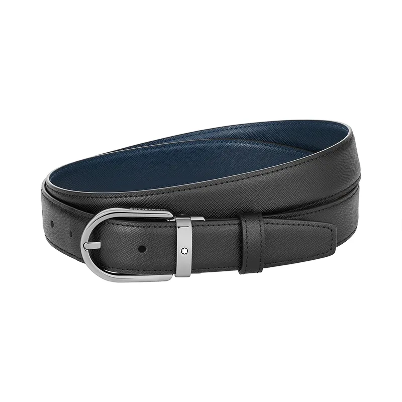 Montblanc 128763 Reversible Leather Belt (30mm) Black/Blue