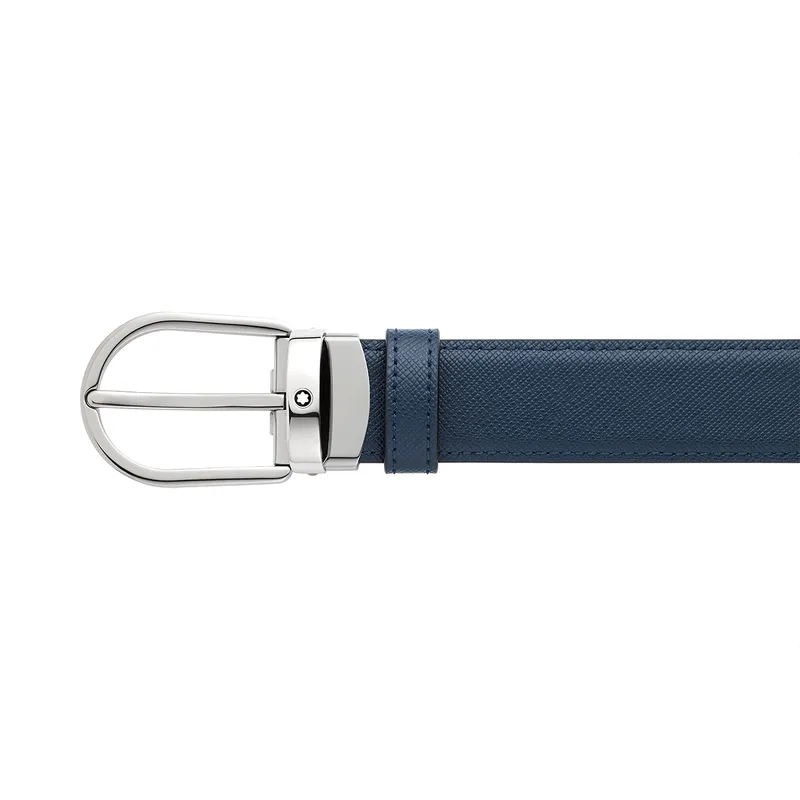 Montblanc 128763 Reversible Leather Belt (30mm) Black/Blue