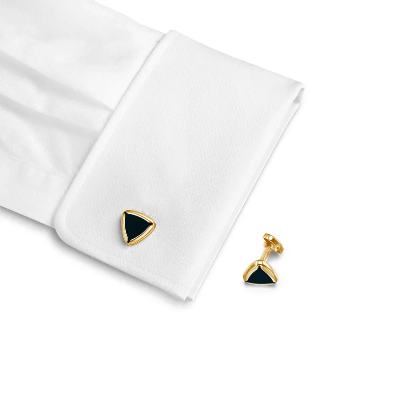 Lapis Bard Avant Garde Shard Gold Cufflinks with Black Enamel Inlay