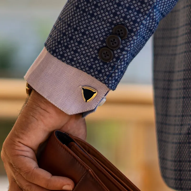 Lapis Bard Avant Garde Shard Gold Cufflinks with Black Enamel Inlay