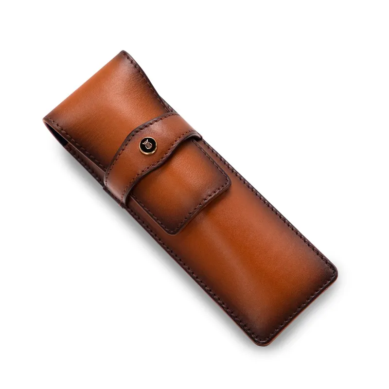 Lapis Bard Classic Leather Two Pen Pouch - Brown