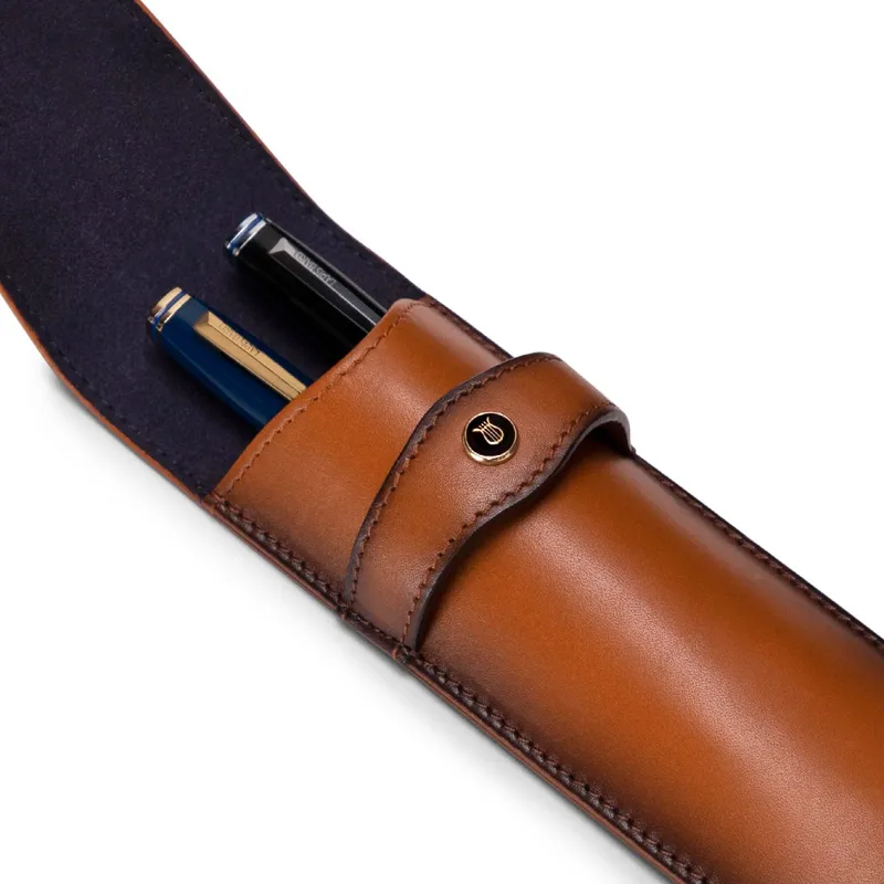 Lapis Bard Classic Leather Two Pen Pouch - Brown