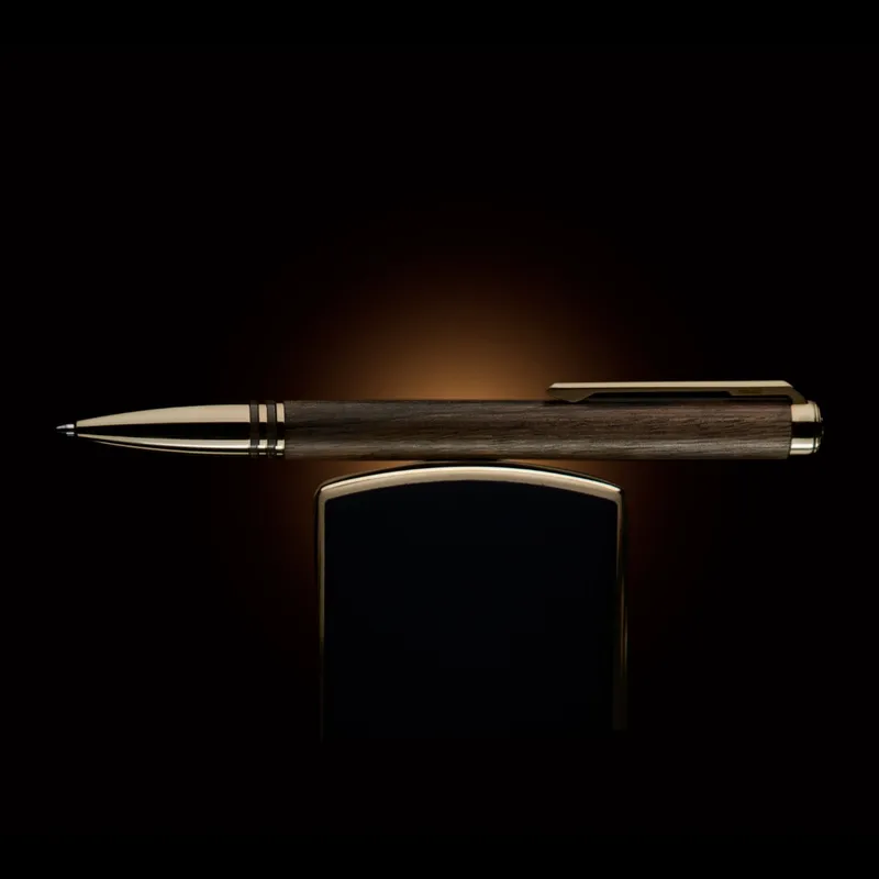 Lapis Bard Contemporary Torque Hickory Ballpoint Pen - Brown with Gold Trims