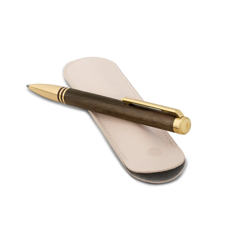 Lapis Bard Contemporary Torque Hickory Ballpoint Pen - Brown with Gold Trims