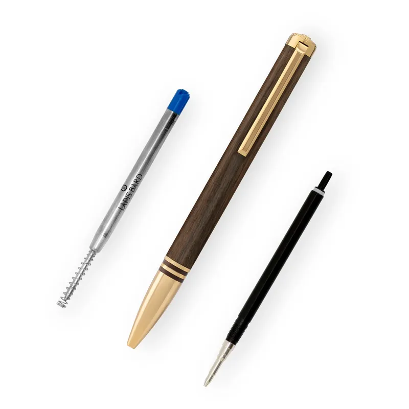 Lapis Bard Contemporary Torque Hickory Ballpoint Pen - Brown with Gold Trims