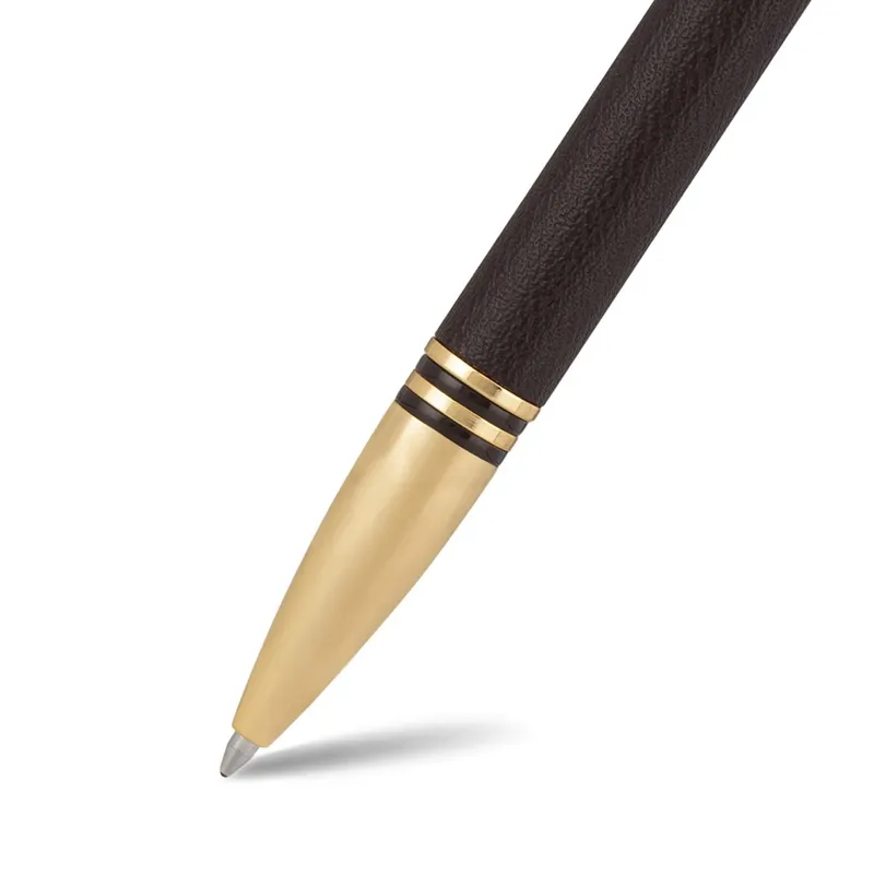 Lapis Bard Torque Artis Leather Ballpoint Pen - Brown with Gold Trims