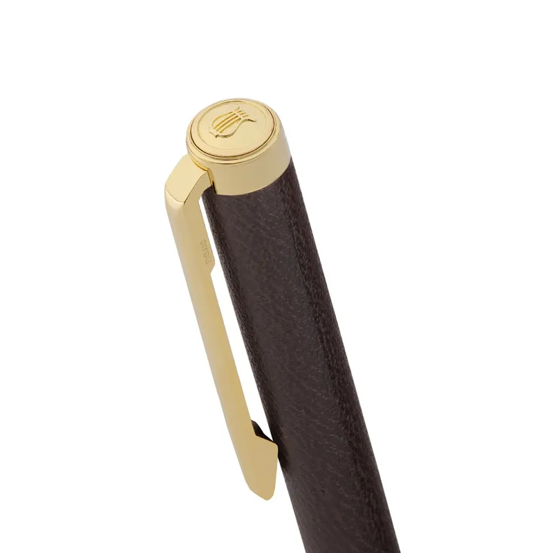 Lapis Bard Torque Artis Leather Ballpoint Pen - Brown with Gold Trims